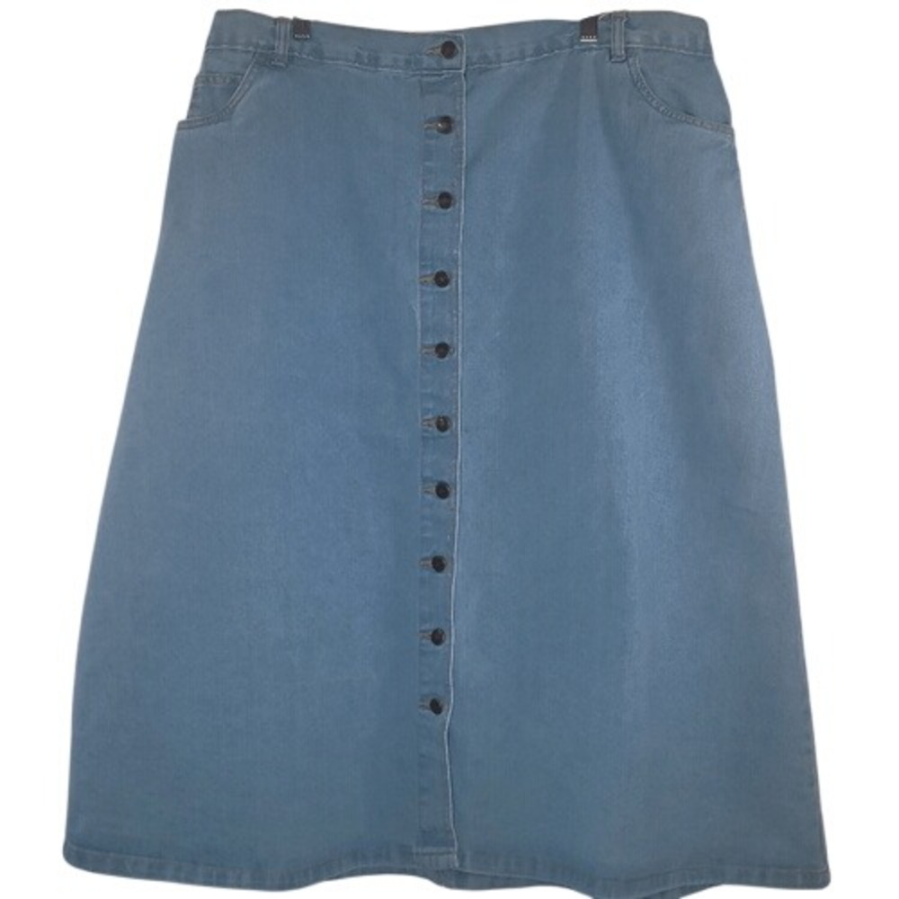Woman Within Blue Denim Button-Front Midi Skirt